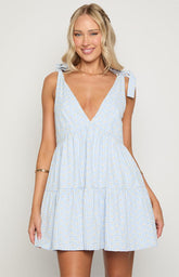 Angel Girl Blue Gingham Floral Mini Dress